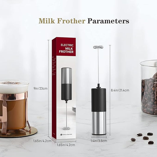 Electric Milk Frother Handheld for Coffee, Frappe, Latte, Matcha, Hot Chocolate, Stainless Steel Mini Foamer