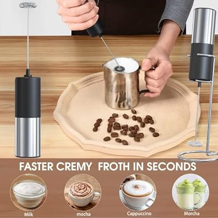 Electric Milk Frother Handheld for Coffee, Frappe, Latte, Matcha, Hot Chocolate, Stainless Steel Mini Foamer