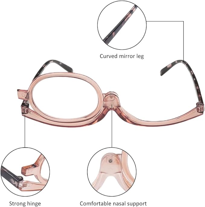 Enlarge Makeup Glasses, 180 Degree Fold Glasses Rotate Portable Fold Down Magnify Glasses Spring Hinge For Eyeliner