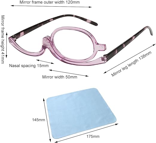 Enlarge Makeup Glasses, 180 Degree Fold Glasses Rotate Portable Fold Down Magnify Glasses Spring Hinge For Eyeliner