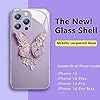 Flat 3D Butterfly Pattern Glass Cover Compatible with iPhone 14 13 12 11 Pro ProMax Plus (Purple,for iPhone 12Pro)