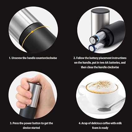 Electric Milk Frother Handheld for Coffee, Frappe, Latte, Matcha, Hot Chocolate, Stainless Steel Mini Foamer