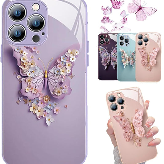 Flat 3D Butterfly Pattern Glass Cover Compatible with iPhone 14 13 12 11 Pro ProMax Plus (Purple,for iPhone 12Pro)